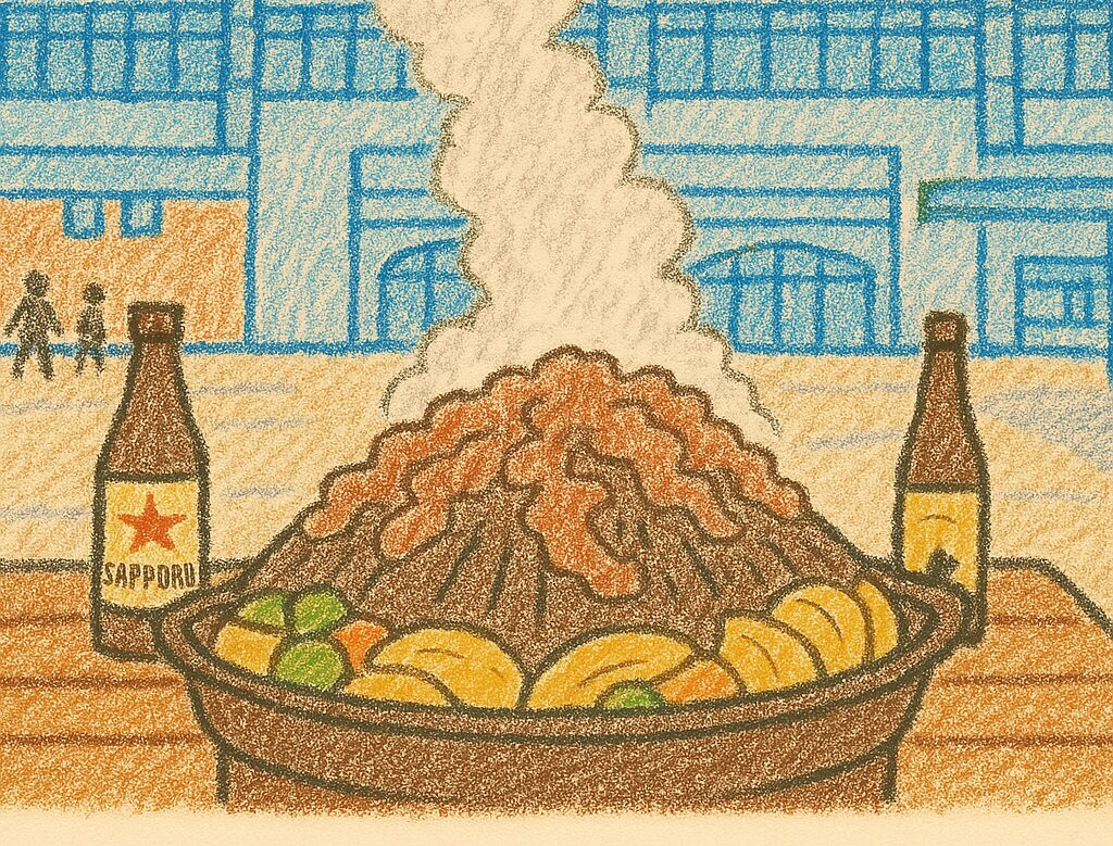 帯広駅前にジンギスカンがあるイラスト