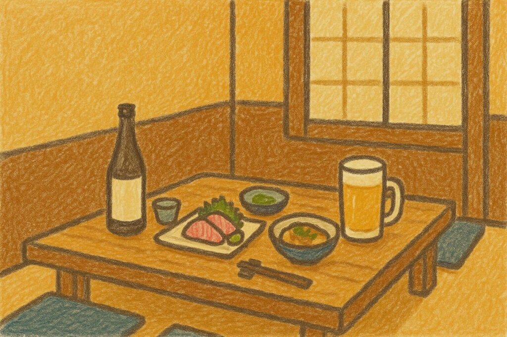 帯広の個室居酒屋で並ぶ地酒と旬の肴、灯りに包まれた静かな夜