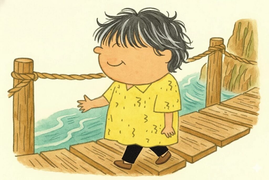 昔の木曽の桟を渡るなりさん