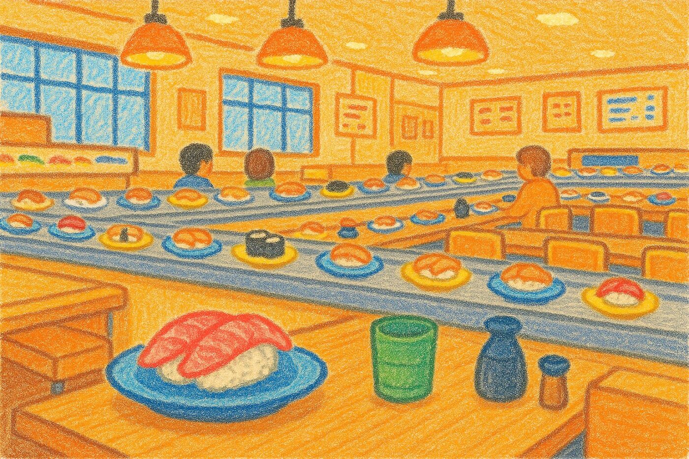 回転すしの店内の様子