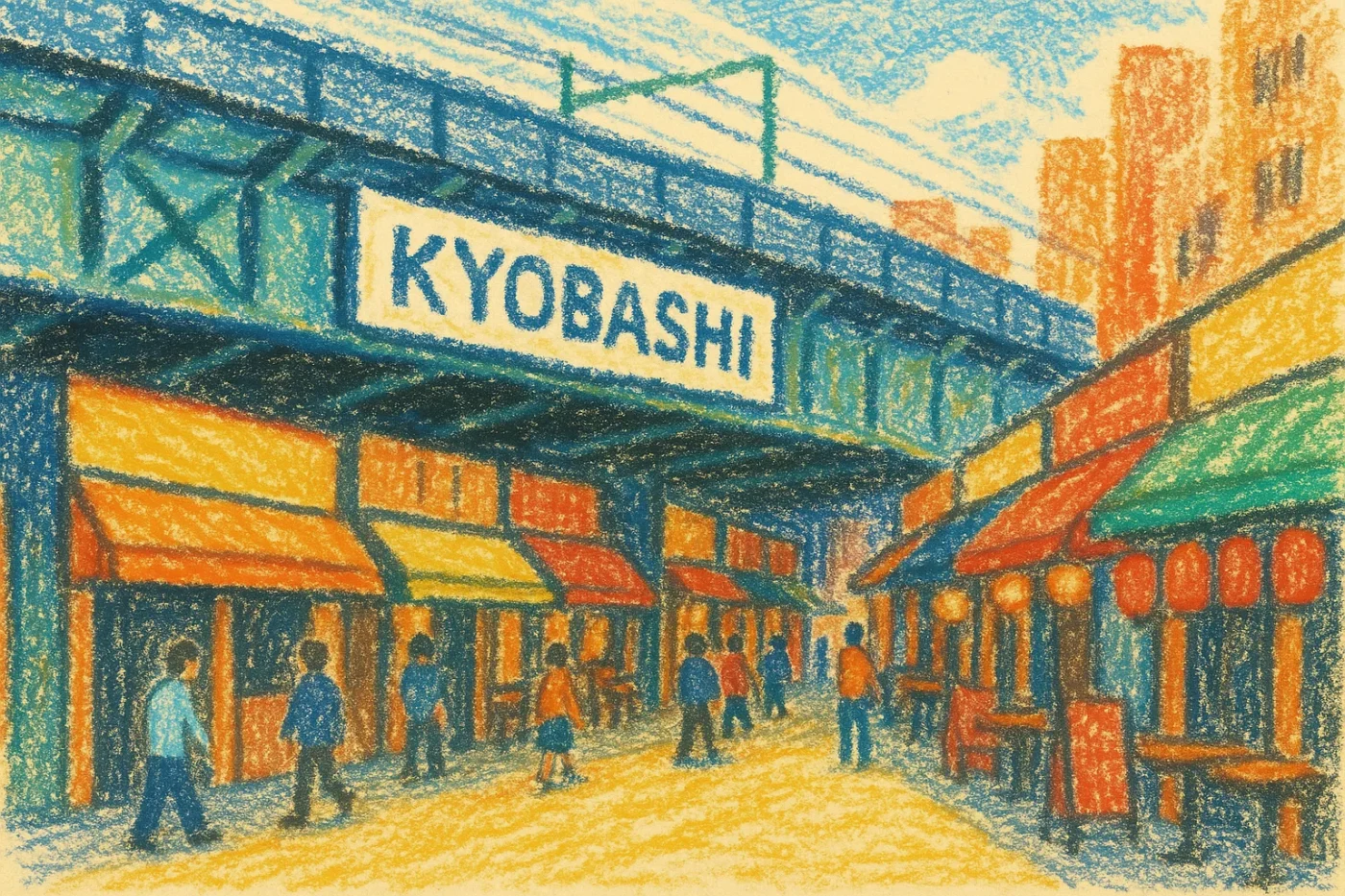 京橋駅の高架下のランチタイムの様子